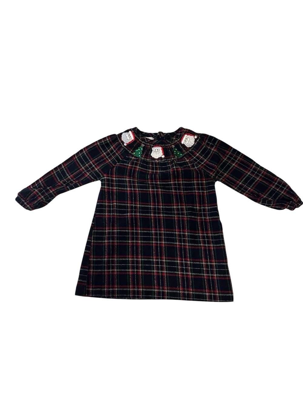 Mud Pie Red and Green Plaid Holiday Dress with trees and Santa